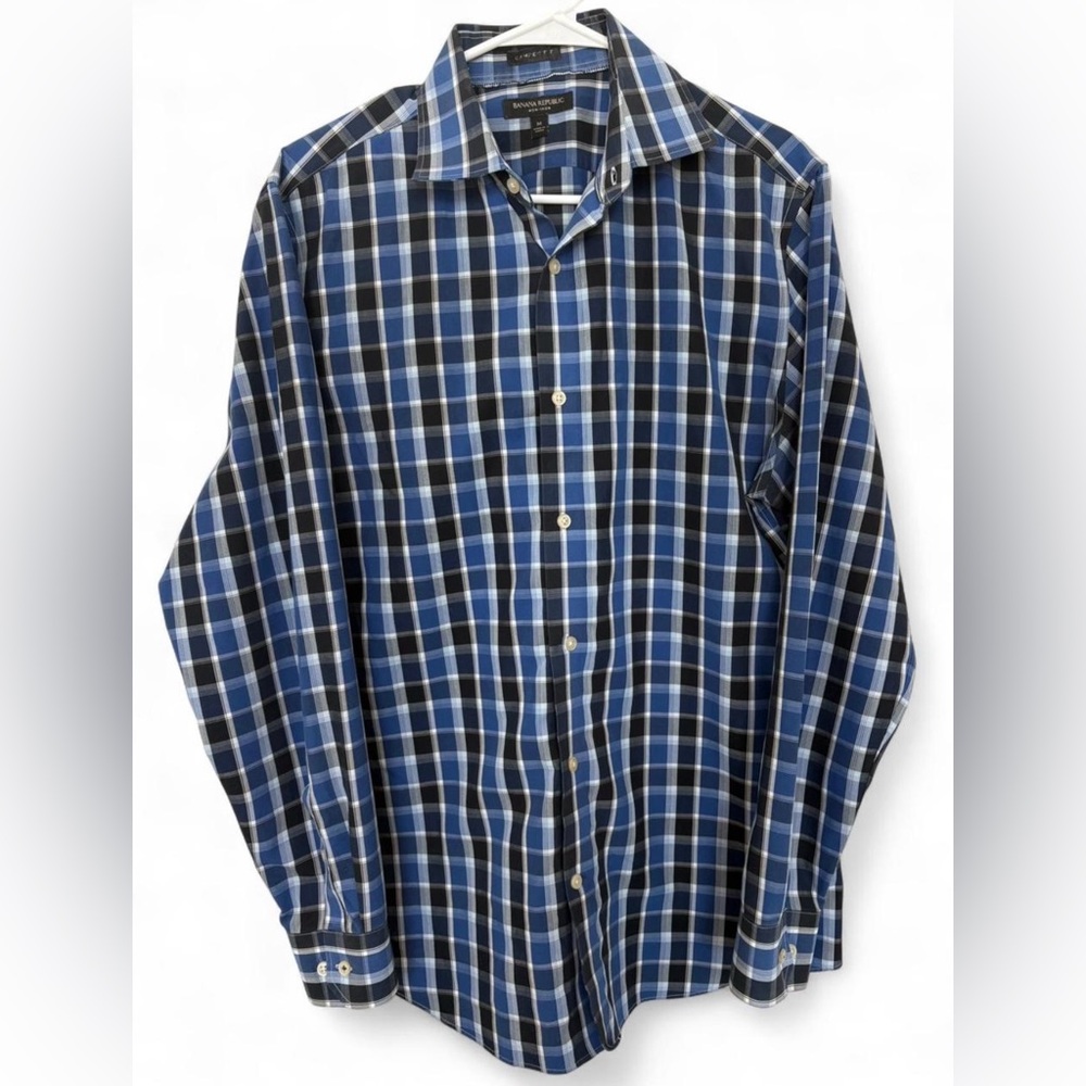 Men Banana Republic Camden Fit Noniron Plaid Button Down Dress Shirt Size Medium